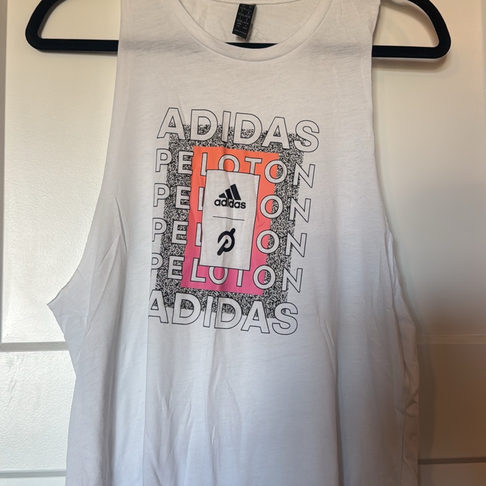 Peloton White Tank Top with Pink and Orange Accents